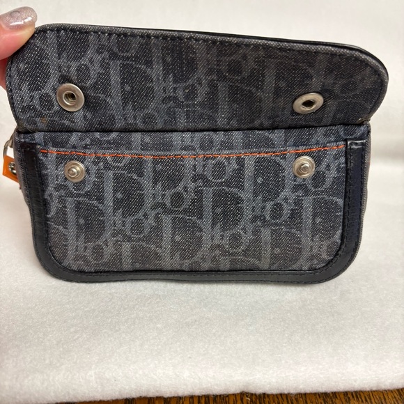 VTG CHRISTIAN DIOR Flight Zipper Small Denim Pouch Snap Pocket Blue Orange - Picture 5 of 16